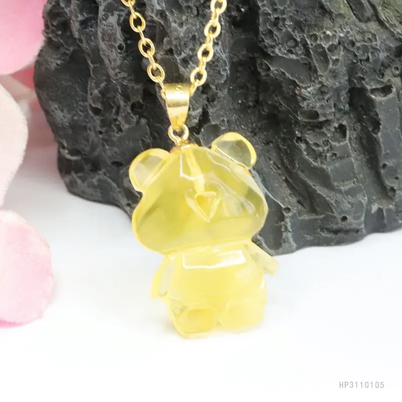 Golden Bear Pendant Necklace with Natural Amber S925 — feature 8