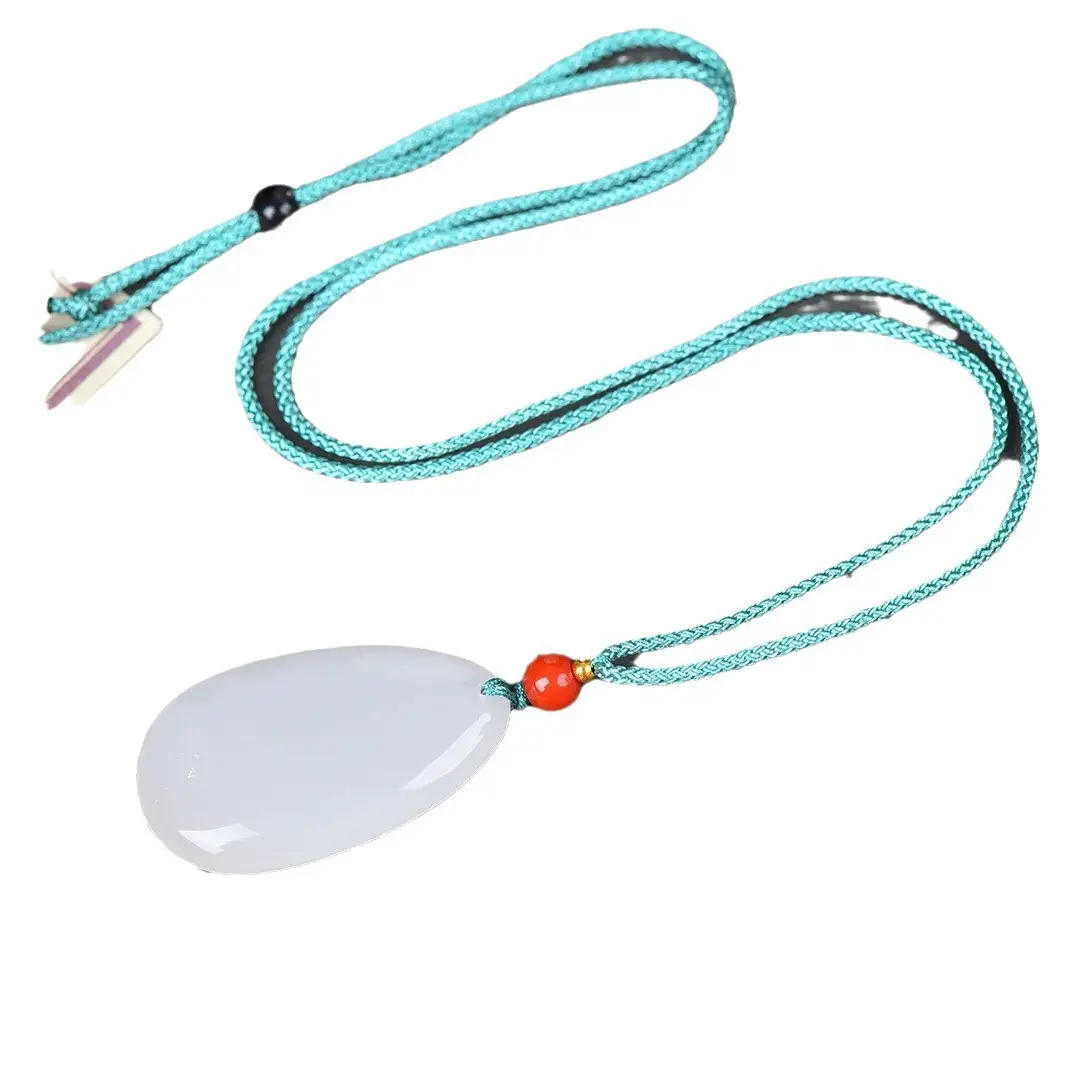White Jade Water Drop Pendant with Red Bead - Image 5