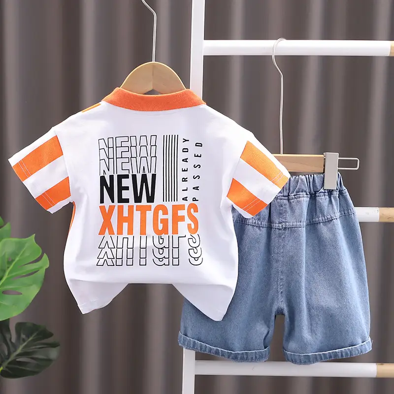 0-5Yr Boys Shorts Suit White Orange Denim Shorts