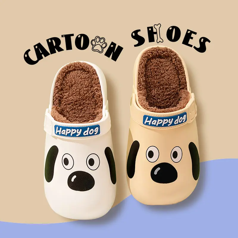 Cartoon Dog Waterproof Cotton Slippers Women Winter Warm Non-Slip