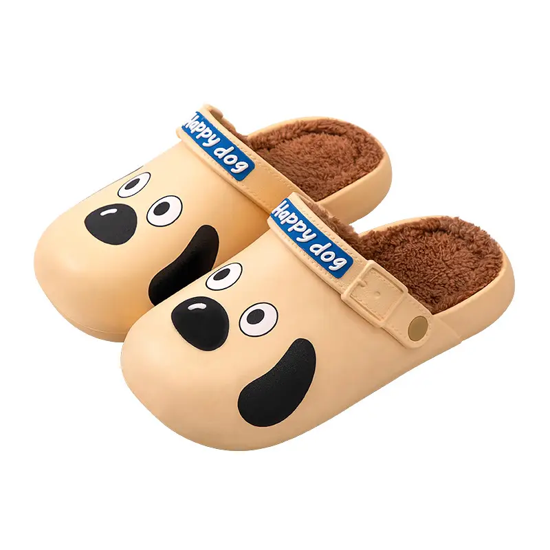 Cartoon Dog Waterproof Cotton Slippers Women Winter Warm Non-Slip