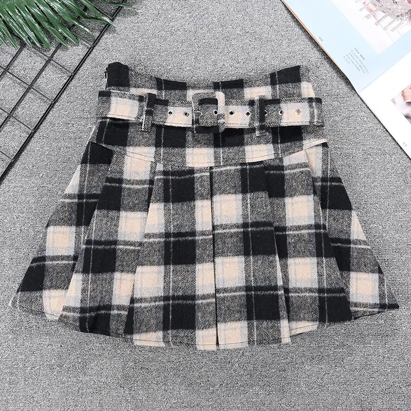 Plaid Woolen Skirt Set for Women 8367