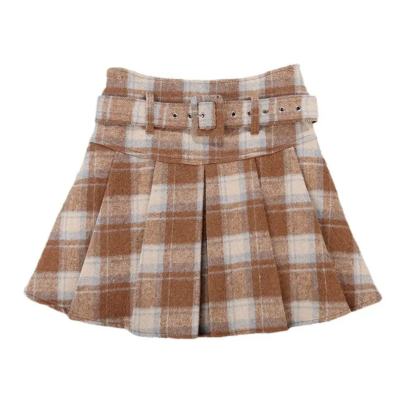 Plaid Woolen Skirt Set for Women 8367