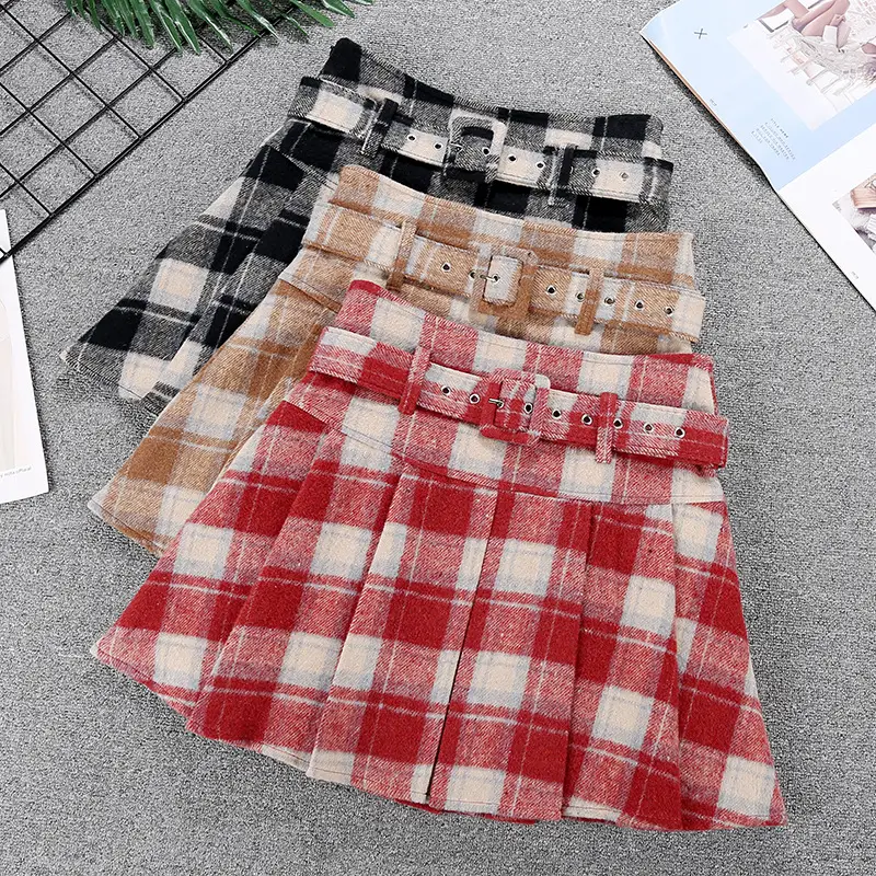 Plaid Woolen Skirt Set for Women 8367 — feature 1