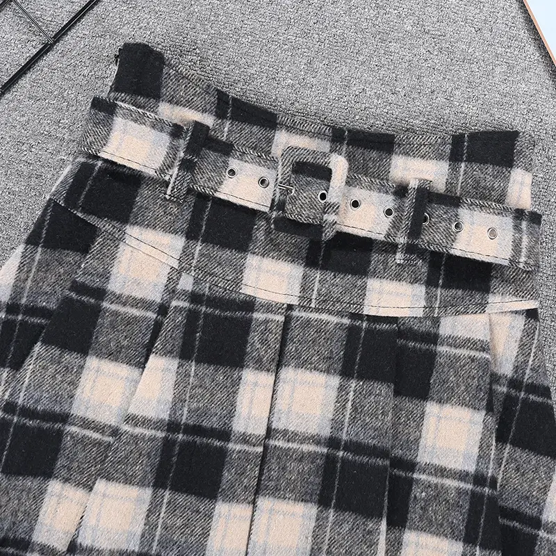 Plaid Woolen Skirt Set for Women 8367 — feature 5
