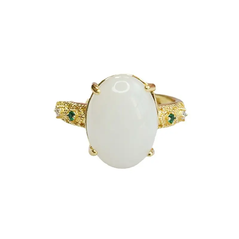Guan Yu Jade Ring Pigeon Egg White Gold