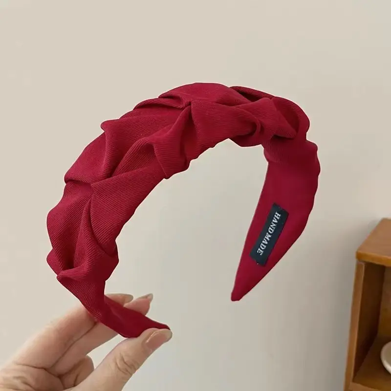 Red Pleated Wide Edge Hairpin Headband - Image 7
