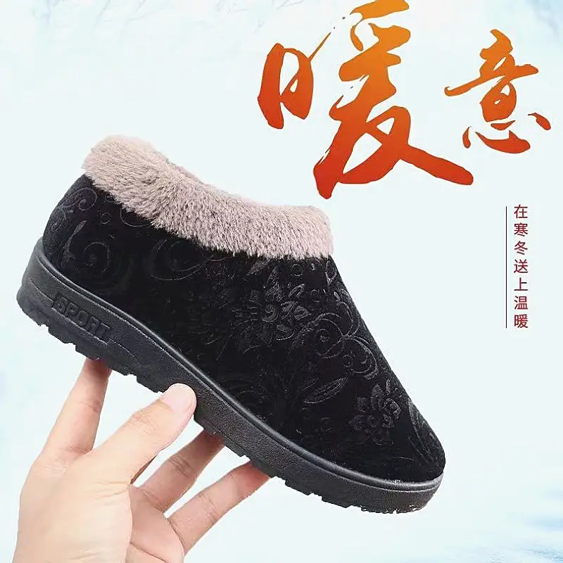 25 Cotton Slippers Women's Warm Thick Sole Non-slip Mother Shoes Middle-aged and Elderly Soft Sole fleece-lined Thickened Cotton Shoes for the Elderly - Image 4