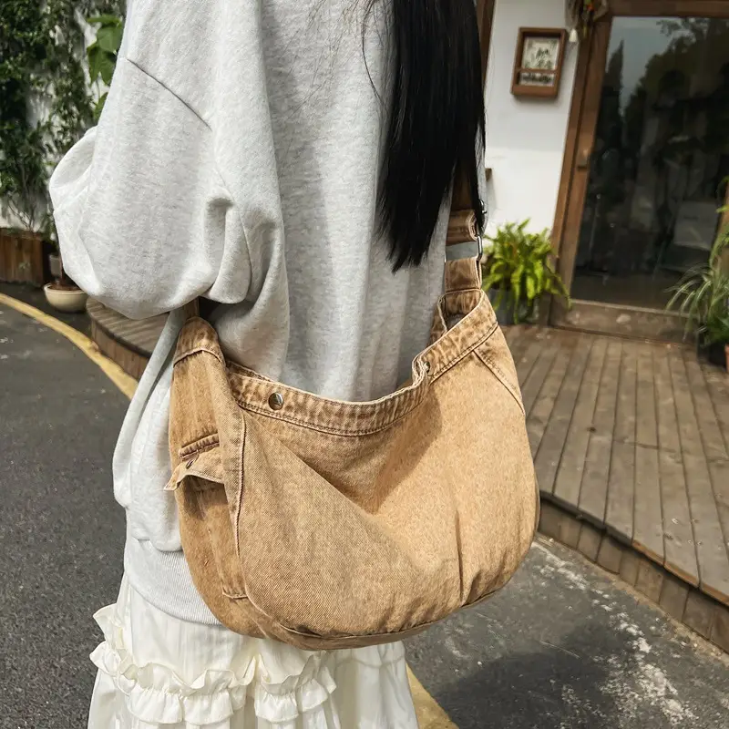 Women's Purple Crossbody Denim Bag Retro Style - Image 5