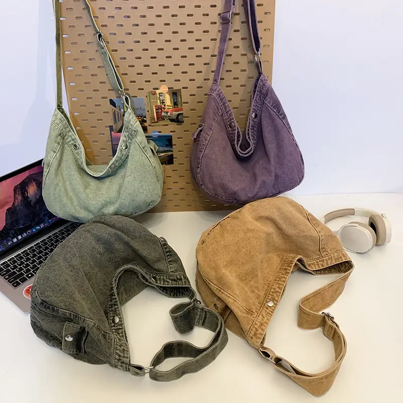 Women's Purple Crossbody Denim Bag Retro Style - Image 7