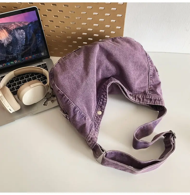 Women's Purple Crossbody Denim Bag Retro Style — feature 30
