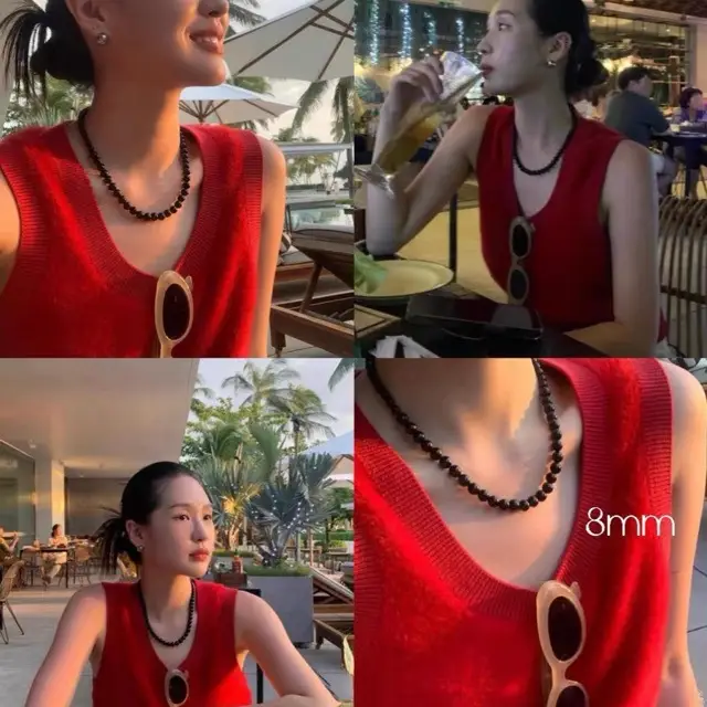 New Large Particle Beaded Natural Black Agate Chalcedony Necklace Women's Exquisite Light Luxury Design Vintage Unique Clavicle Chain - Image 2