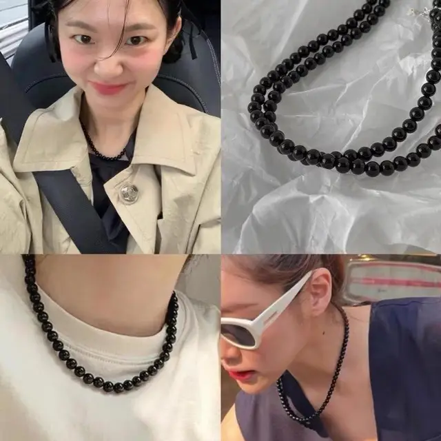 New Large Particle Beaded Natural Black Agate Chalcedony Necklace Women's Exquisite Light Luxury Design Vintage Unique Clavicle Chain - Image 3