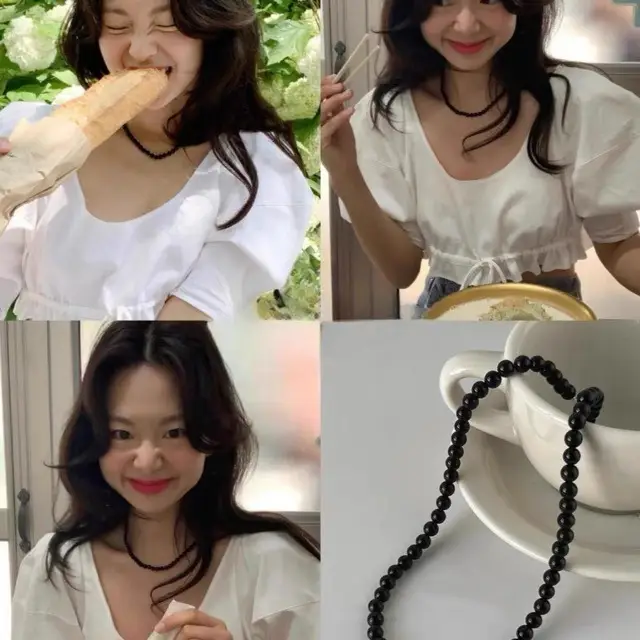 New Large Particle Beaded Natural Black Agate Chalcedony Necklace Women's Exquisite Light Luxury Design Vintage Unique Clavicle Chain - Image 4