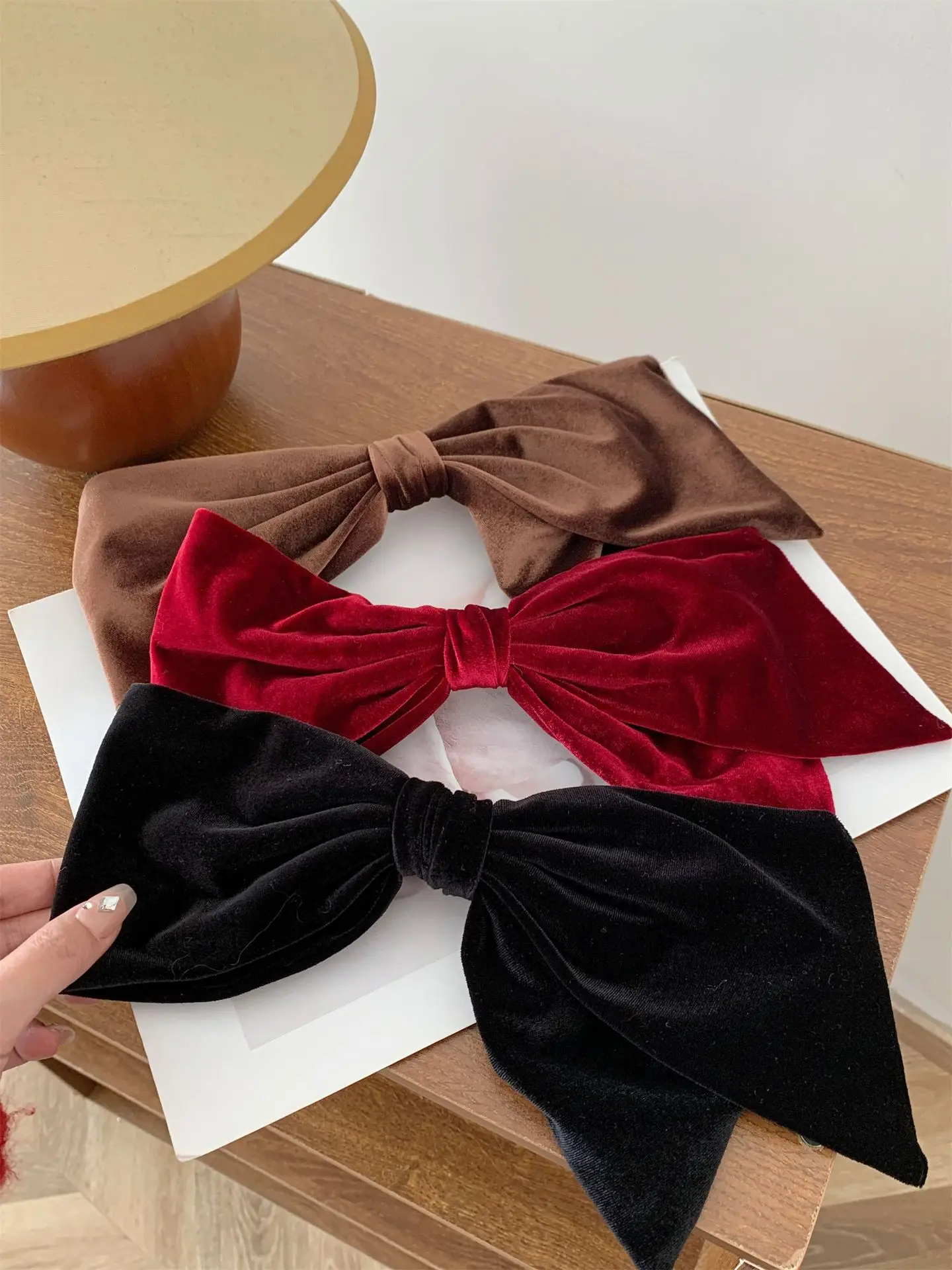 Black Velvet Satin Double Bow Hairpin with Horizontal Clip — feature 19
