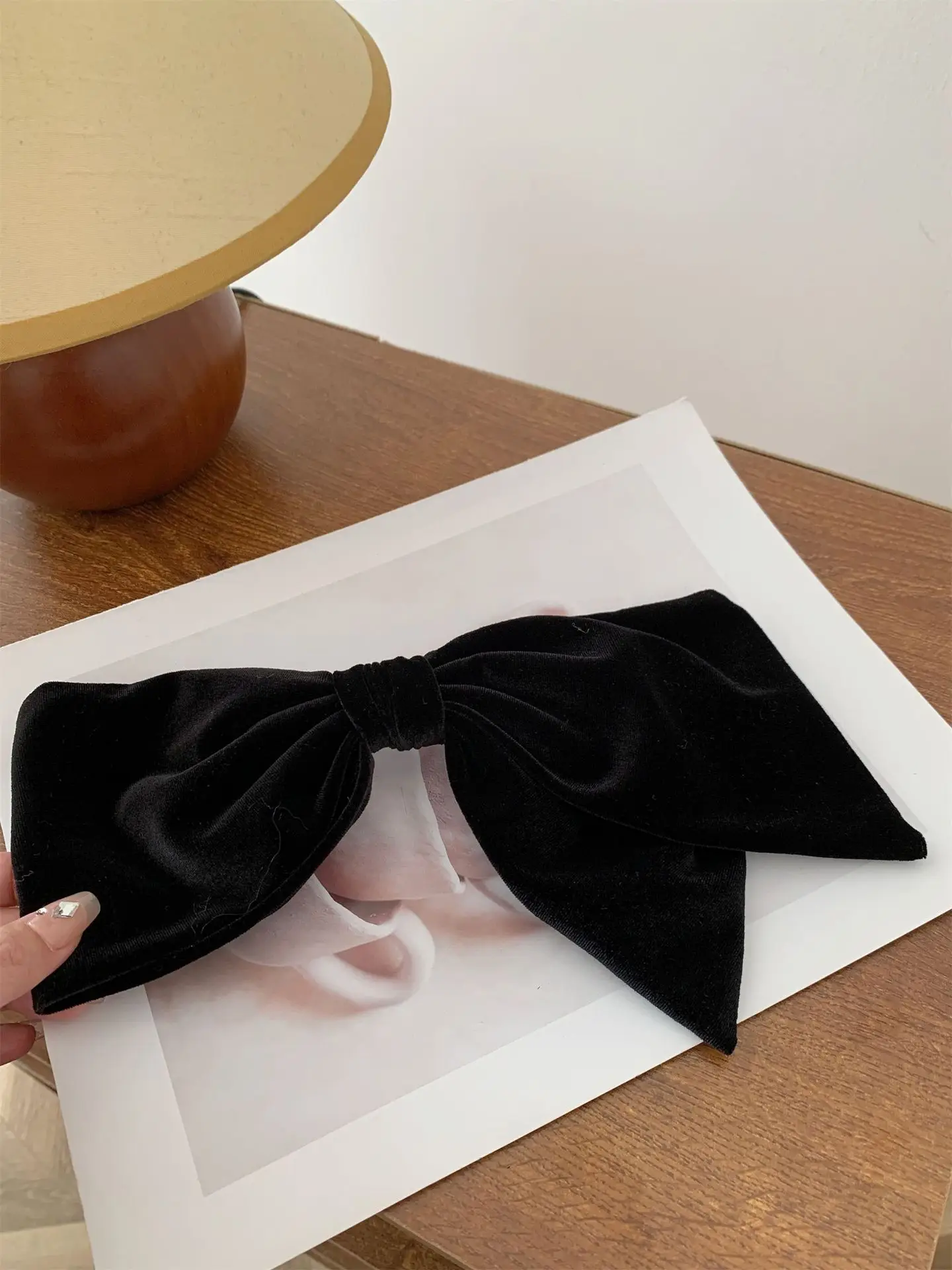 Black Velvet Satin Double Bow Hairpin with Horizontal Clip — feature 20