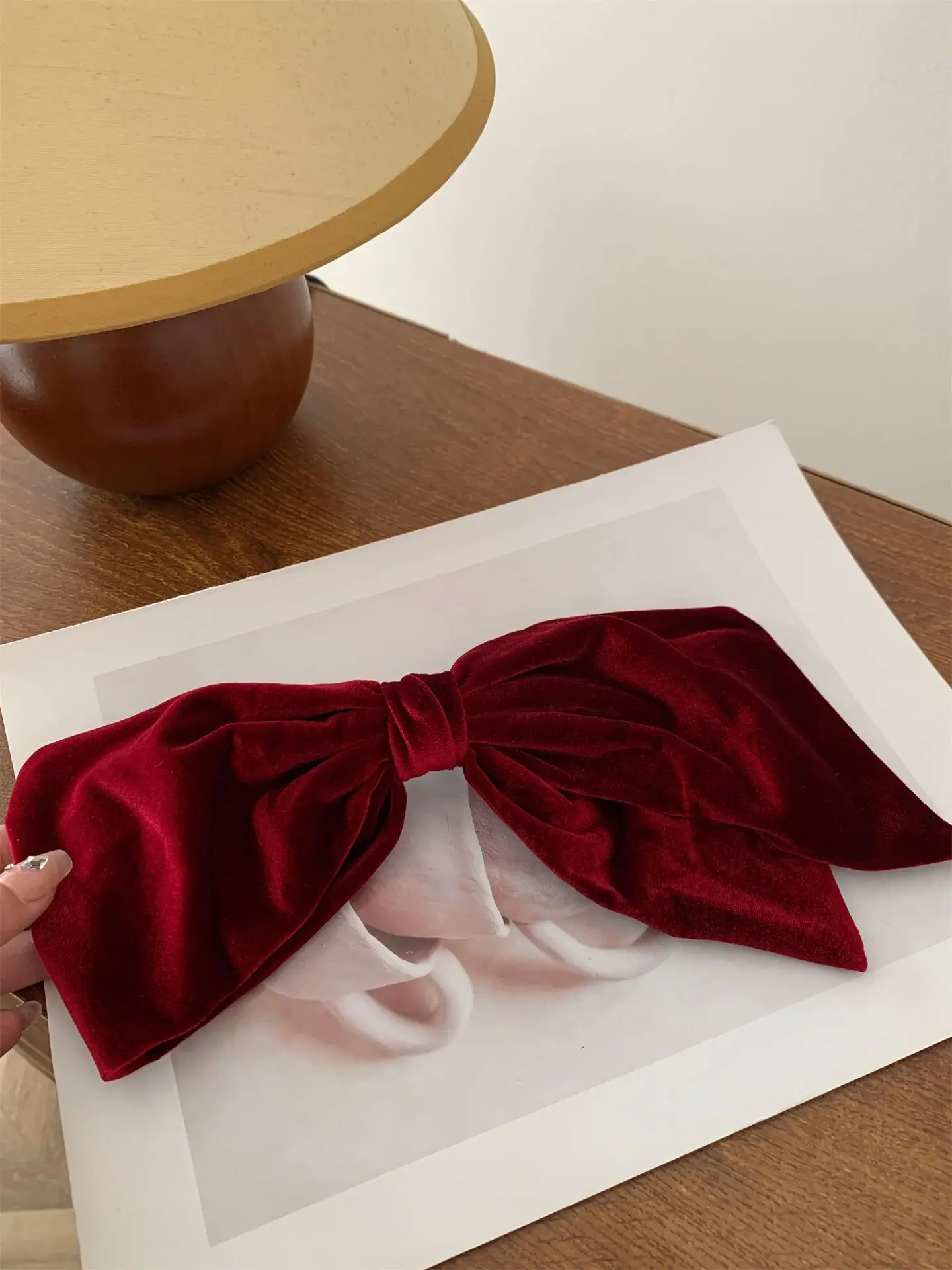 Black Velvet Satin Double Bow Hairpin with Horizontal Clip — feature 21