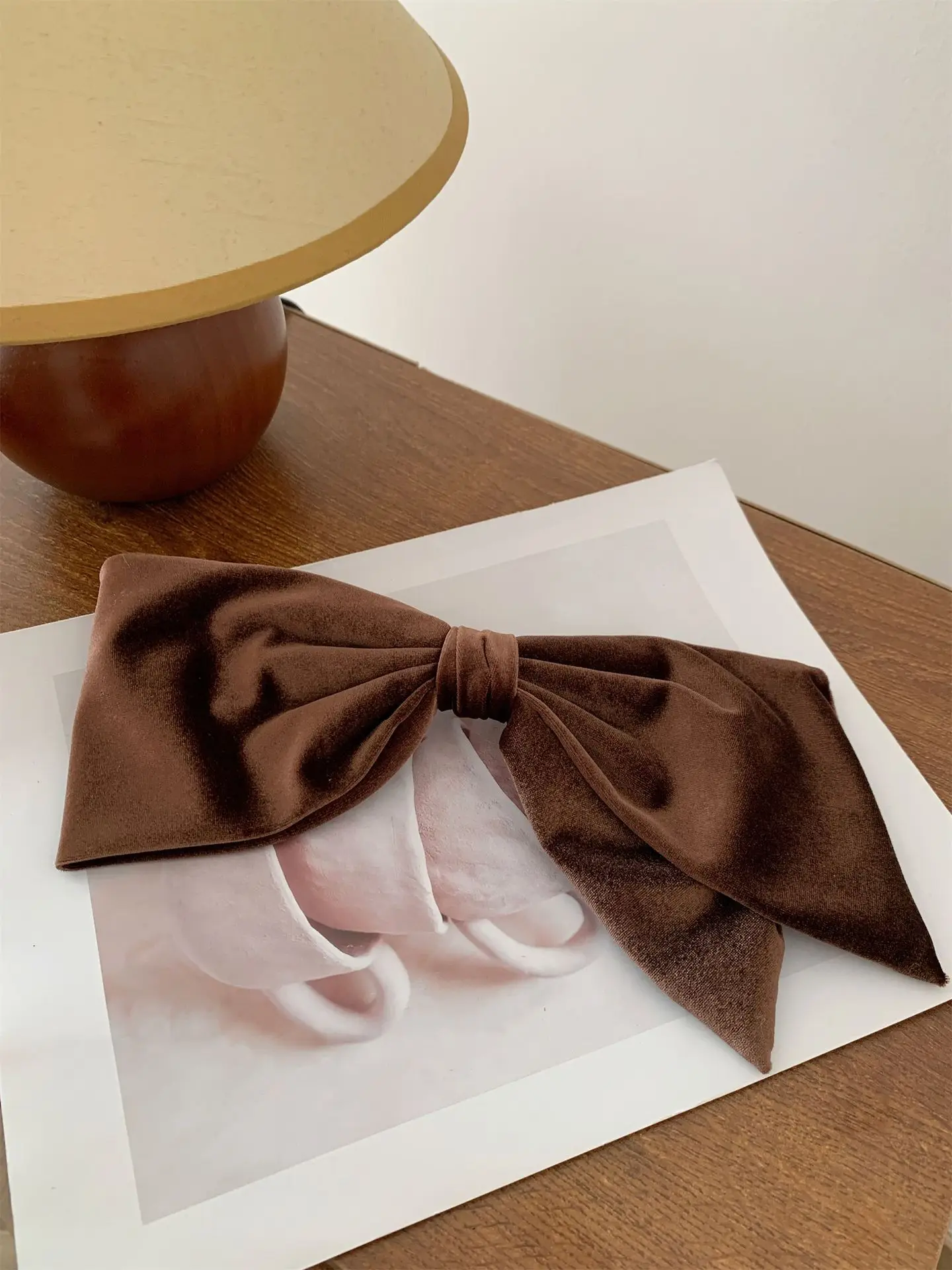 Black Velvet Satin Double Bow Hairpin with Horizontal Clip — feature 22
