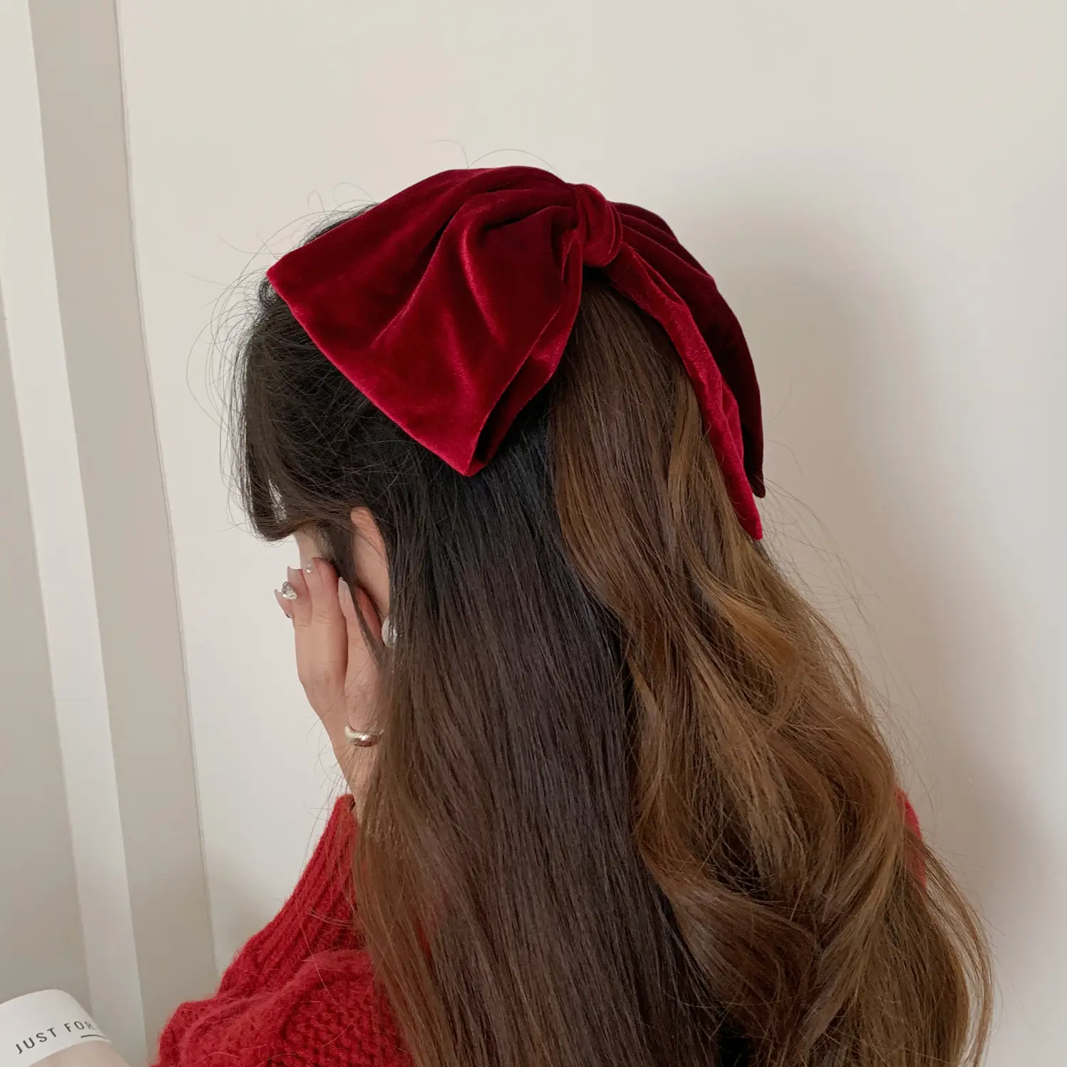 Black Velvet Satin Double Bow Hairpin with Horizontal Clip — feature 6