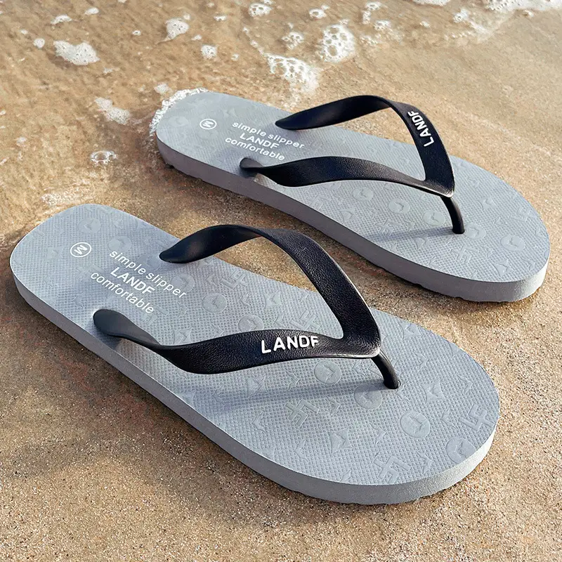 Luardi Men's Grey Rubber Flip Flops Summer Casual Non-Slip