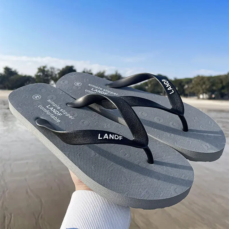 Luardi Men's Grey Rubber Flip Flops Summer Casual Non-Slip