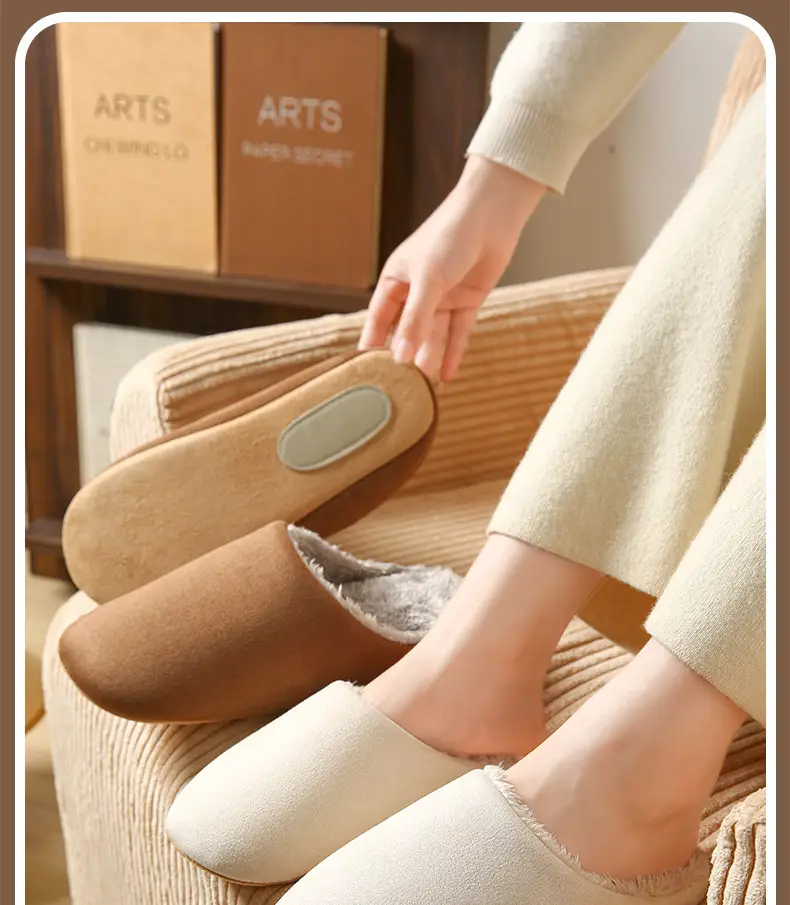 [in stock] Suede soft bottom mute home cotton slippers female couples fleece-lined floor silent Japanese and Korean slippers men — feature 16