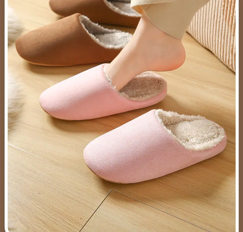[in stock] Suede soft bottom mute home cotton slippers female couples fleece-lined floor silent Japanese and Korean slippers men — feature 18