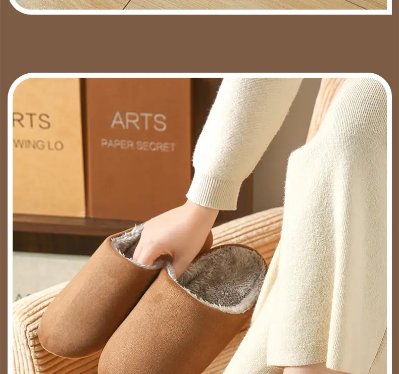 [in stock] Suede soft bottom mute home cotton slippers female couples fleece-lined floor silent Japanese and Korean slippers men — feature 19