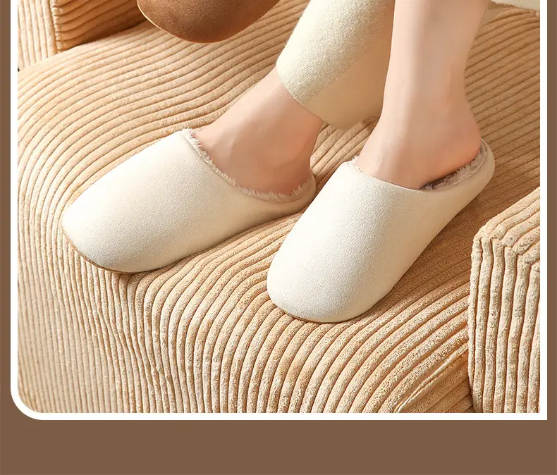 [in stock] Suede soft bottom mute home cotton slippers female couples fleece-lined floor silent Japanese and Korean slippers men — feature 20