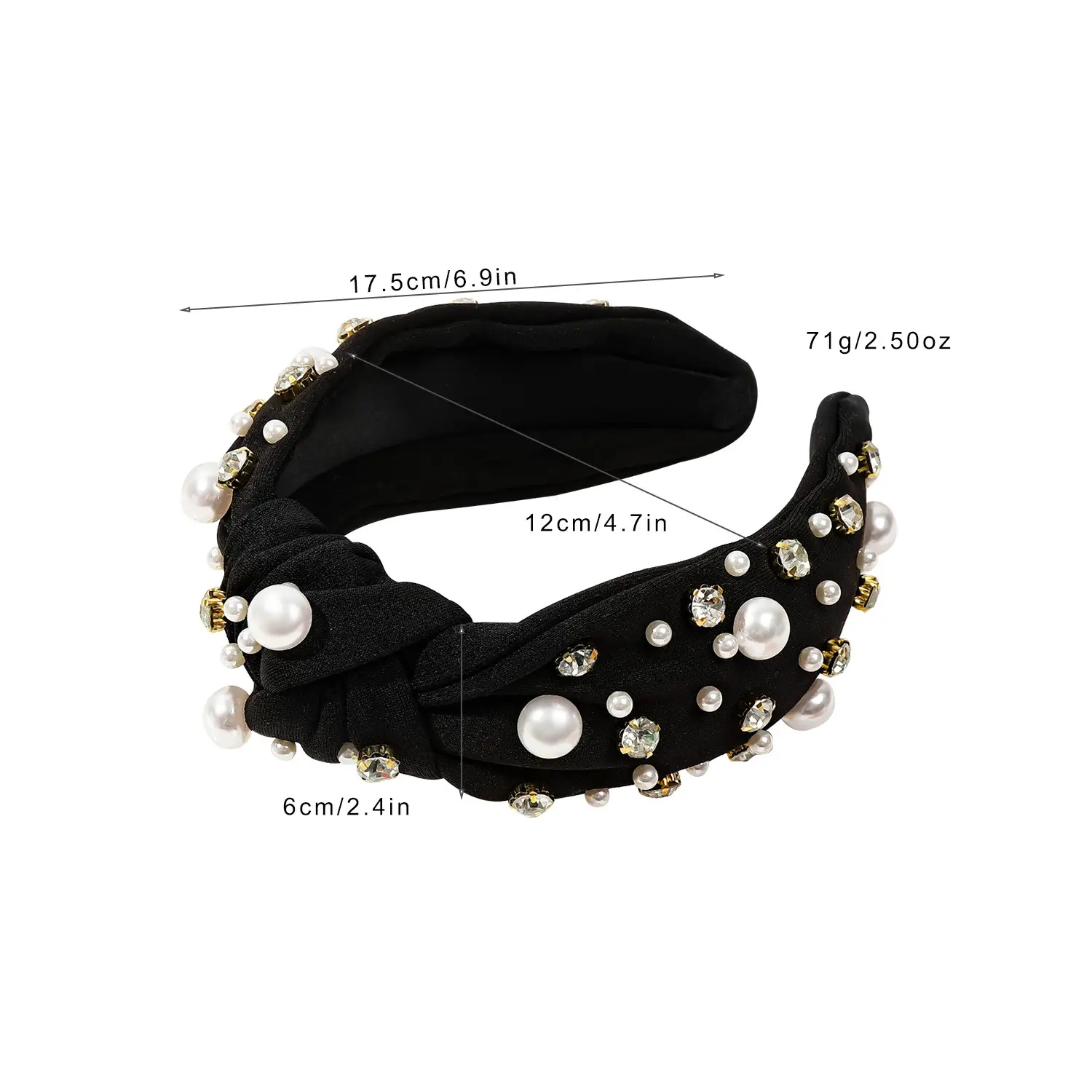 Black Pearl Diamond Wide Headband for Women - Image 9