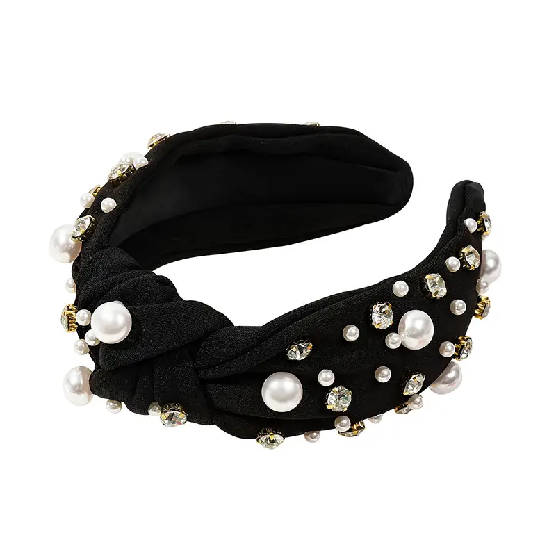 Black Pearl Diamond Wide Headband for Women - Image 10