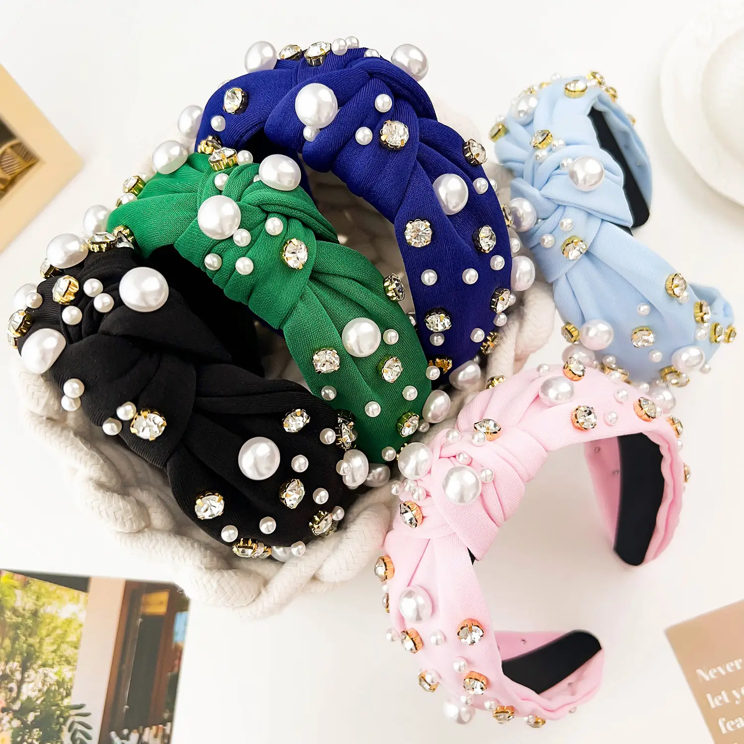 Black Pearl Diamond Wide Headband for Women — feature 7