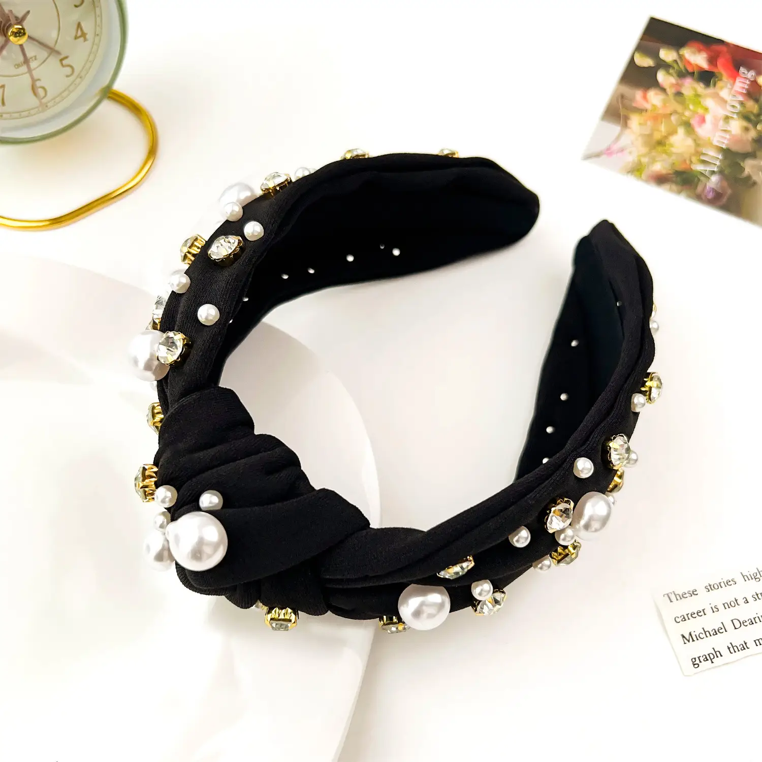 Black Pearl Diamond Wide Headband for Women — feature 9