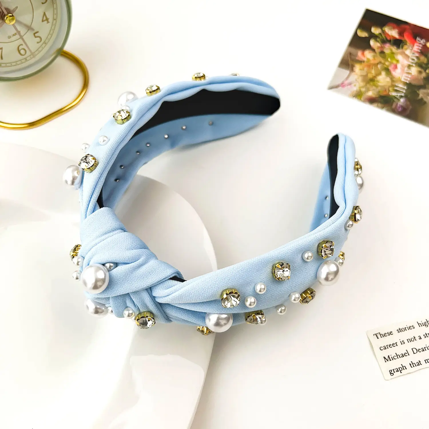 Black Pearl Diamond Wide Headband for Women - Image 2