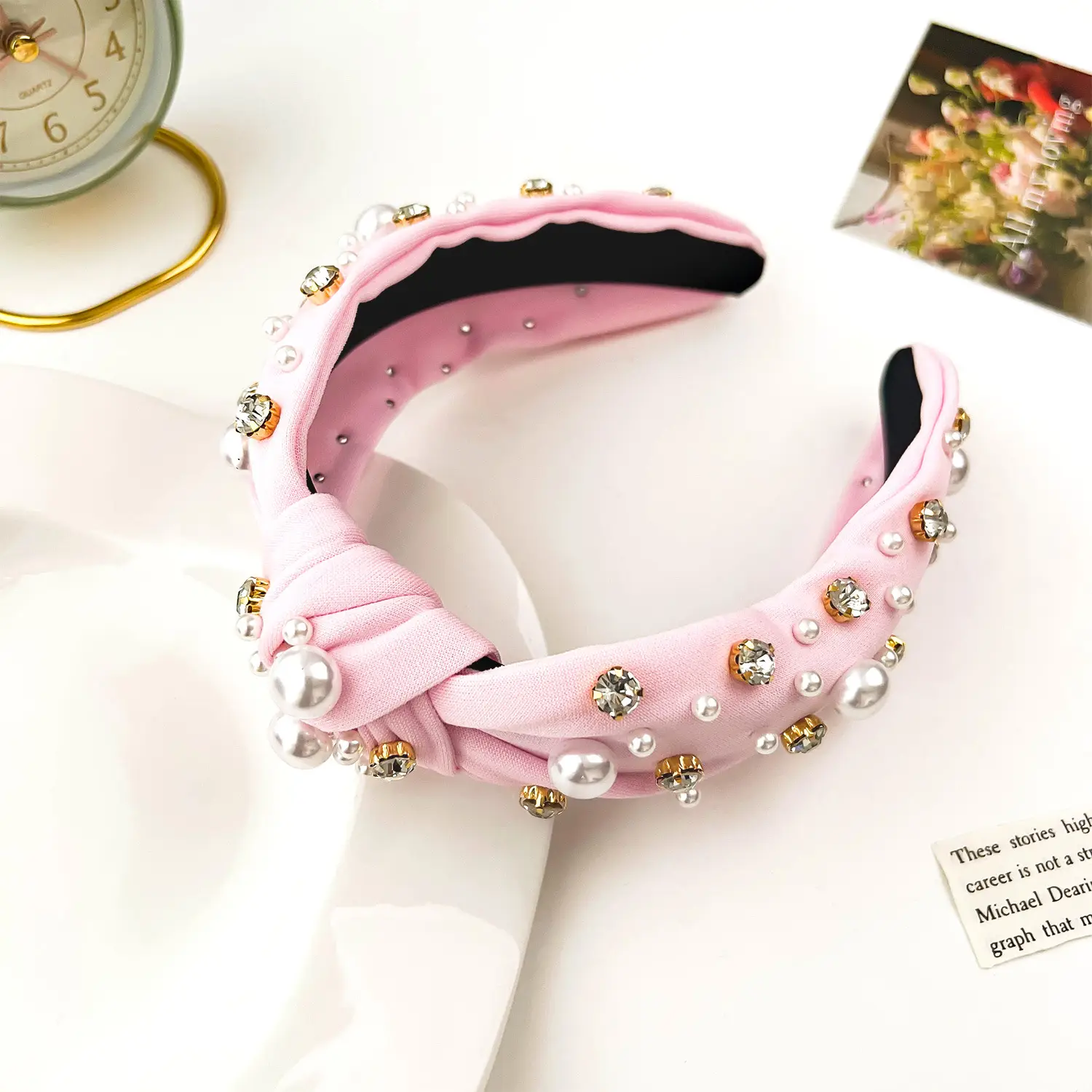 Black Pearl Diamond Wide Headband for Women - Image 3