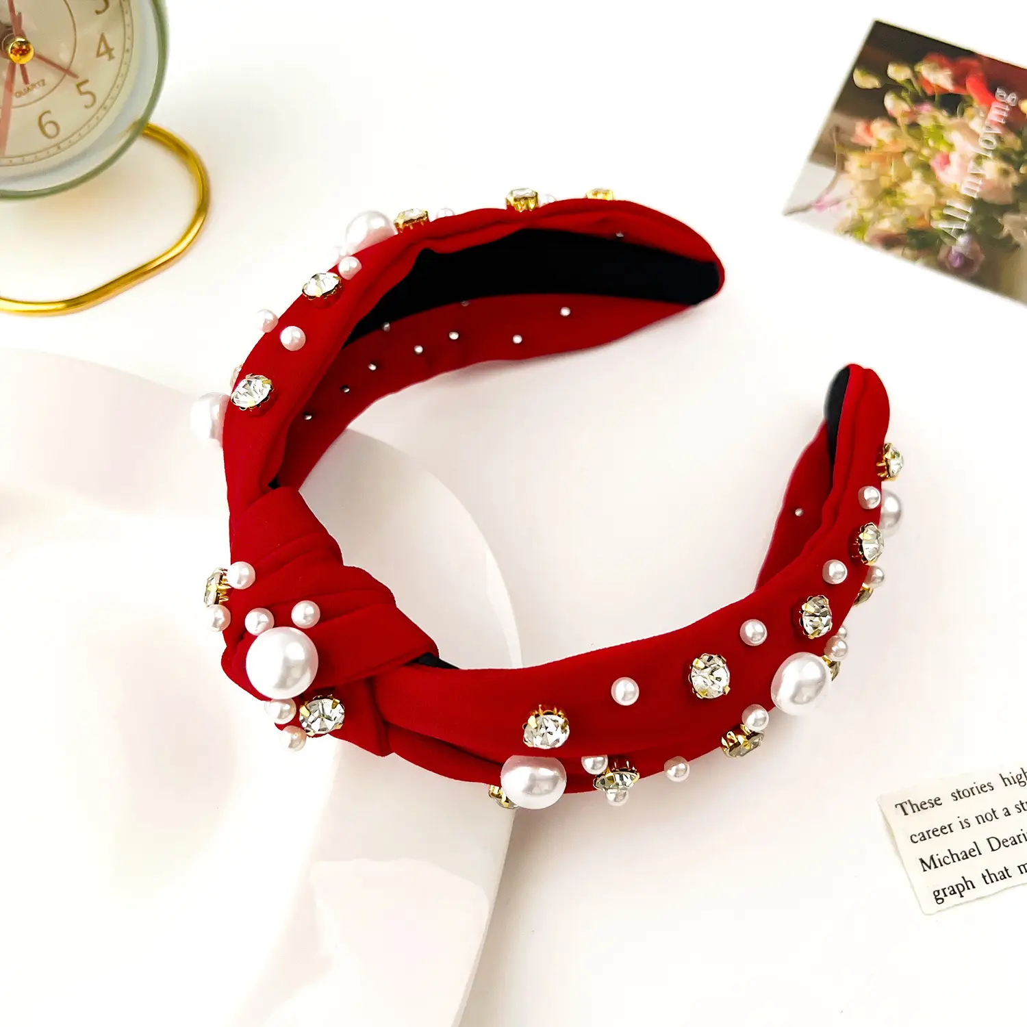 Black Pearl Diamond Wide Headband for Women - Image 4