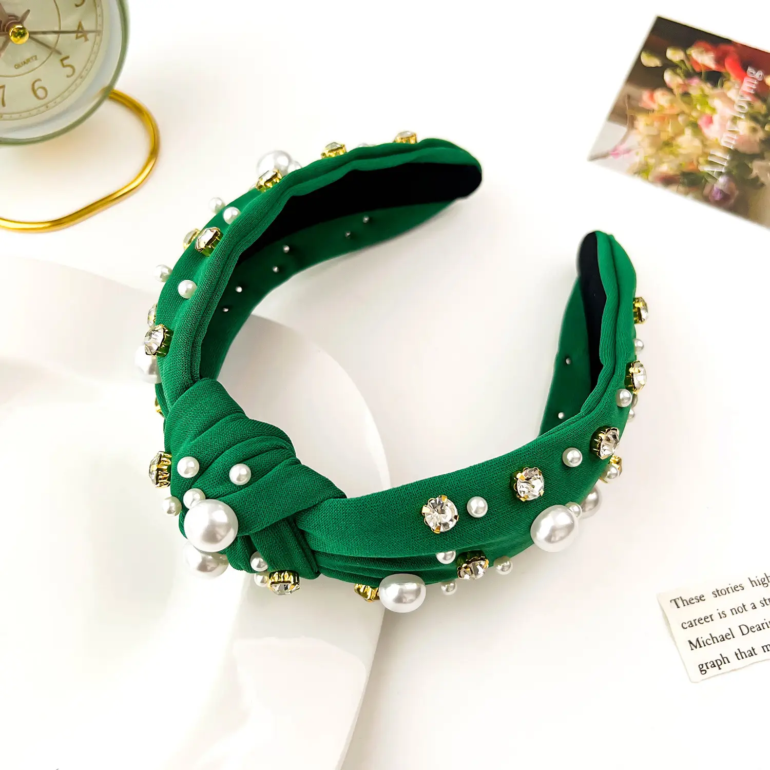 Black Pearl Diamond Wide Headband for Women - Image 5