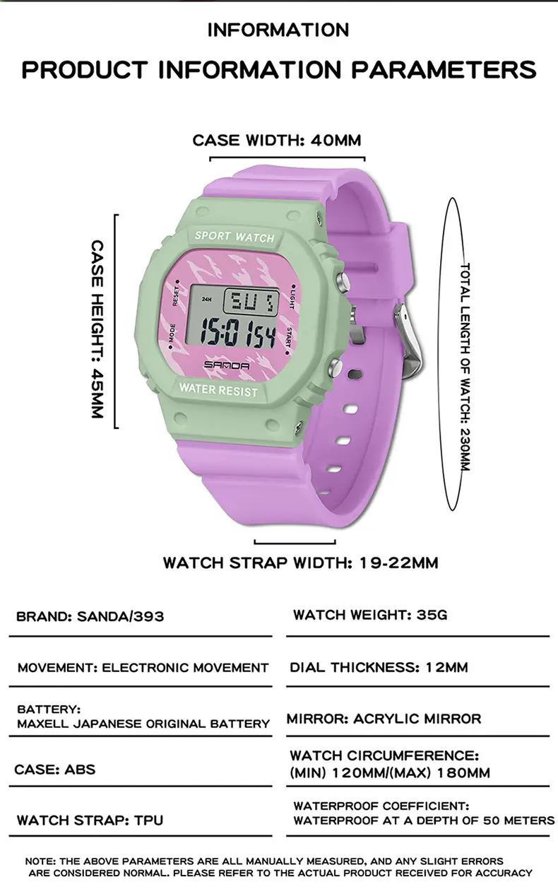 Sanda New Small Square Multi-Function Electronic Watch Sports Waterproof Luminous — feature 27
