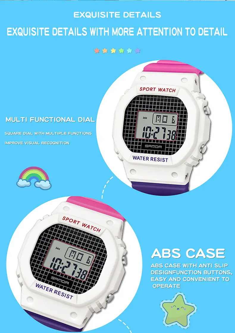 Sanda New Small Square Multi-Function Electronic Watch Sports Waterproof Luminous — feature 37