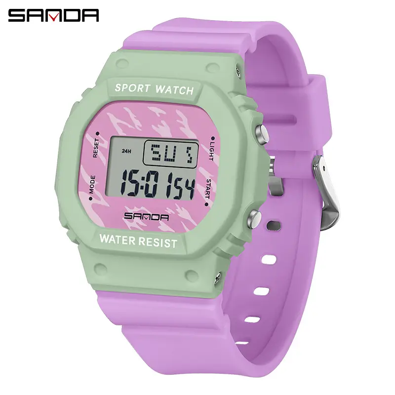 Sanda New Small Square Multi-Function Electronic Watch Sports Waterproof Luminous - Image 3