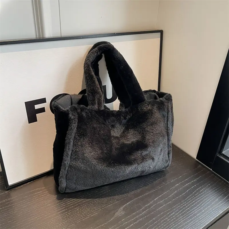 Pink Plush Bucket Bag for Women Winter Shoulder Tote - Image 7