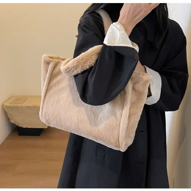 Pink Plush Bucket Bag for Women Winter Shoulder Tote — feature 10