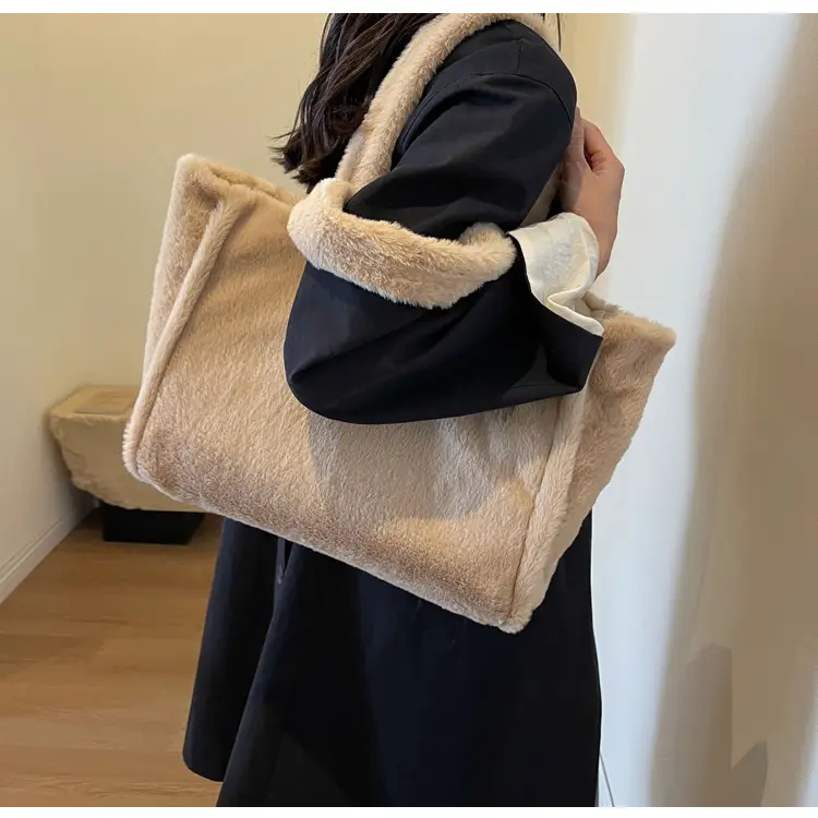 Pink Plush Bucket Bag for Women Winter Shoulder Tote — feature 11
