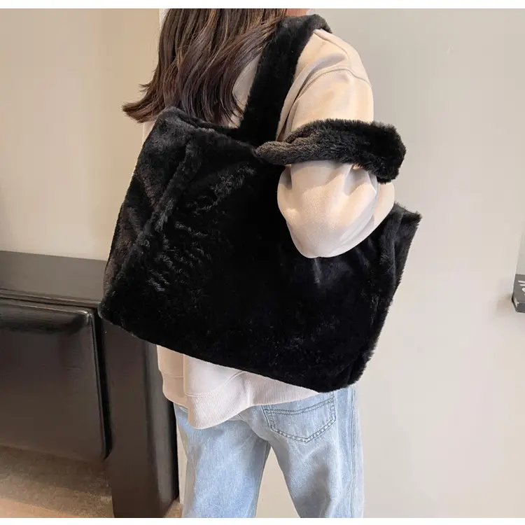 Pink Plush Bucket Bag for Women Winter Shoulder Tote — feature 17