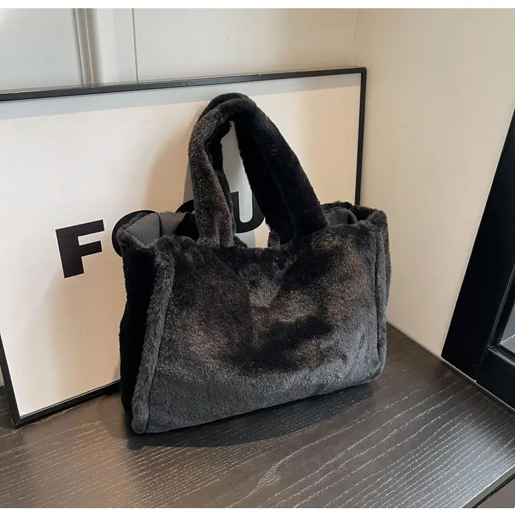 Pink Plush Bucket Bag for Women Winter Shoulder Tote — feature 19