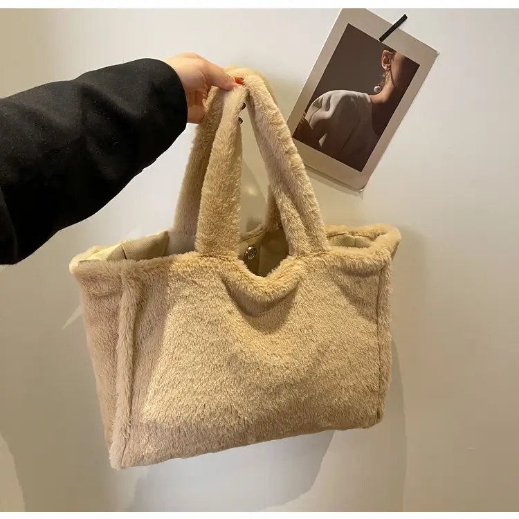 Pink Plush Bucket Bag for Women Winter Shoulder Tote — feature 20