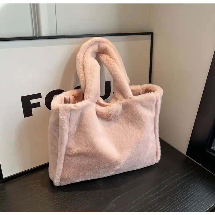 Pink Plush Bucket Bag for Women Winter Shoulder Tote — feature 22
