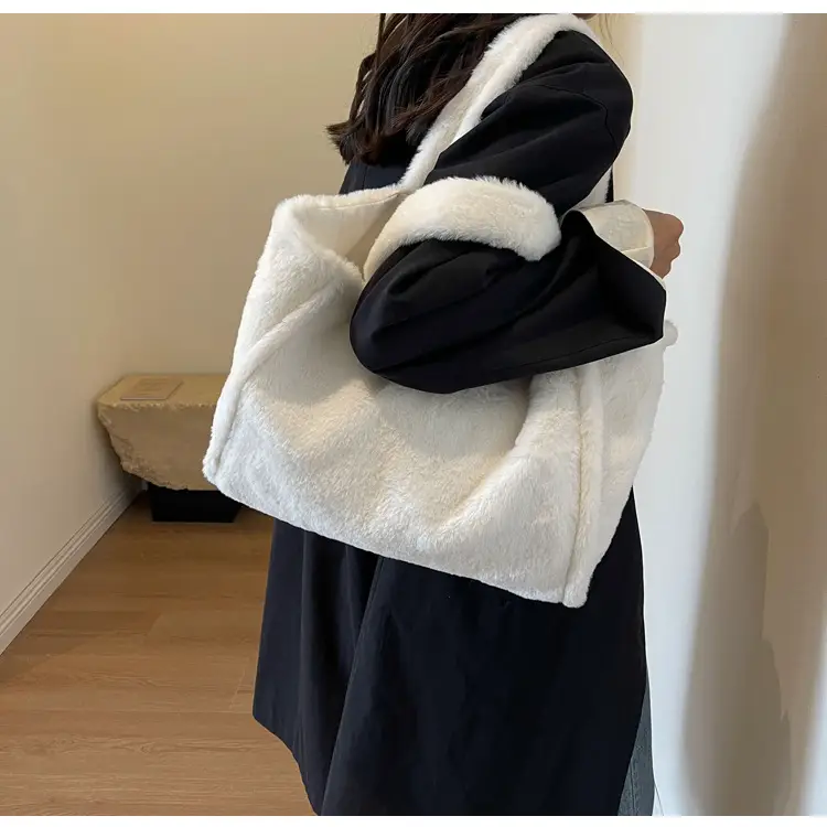 Pink Plush Bucket Bag for Women Winter Shoulder Tote — feature 8
