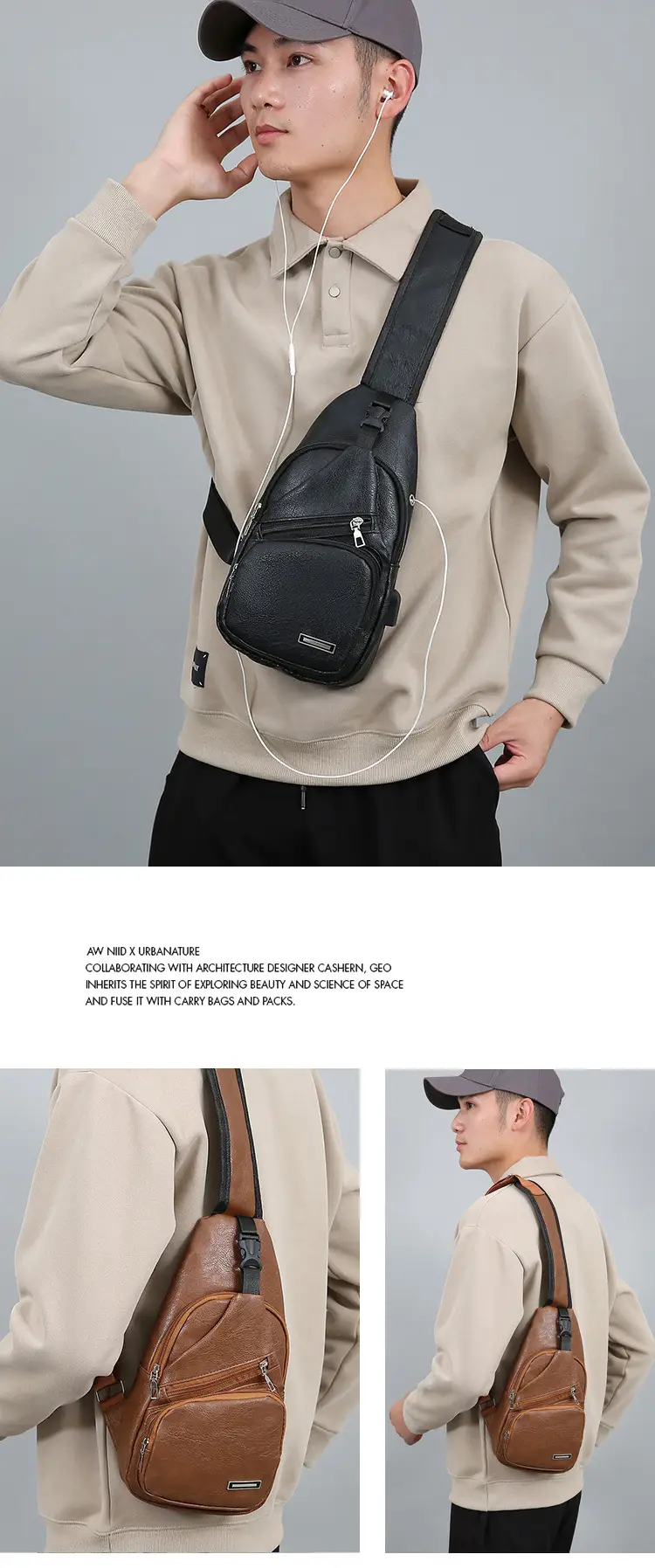 Black Crossbody Bag for Men Winter Casual — feature 14