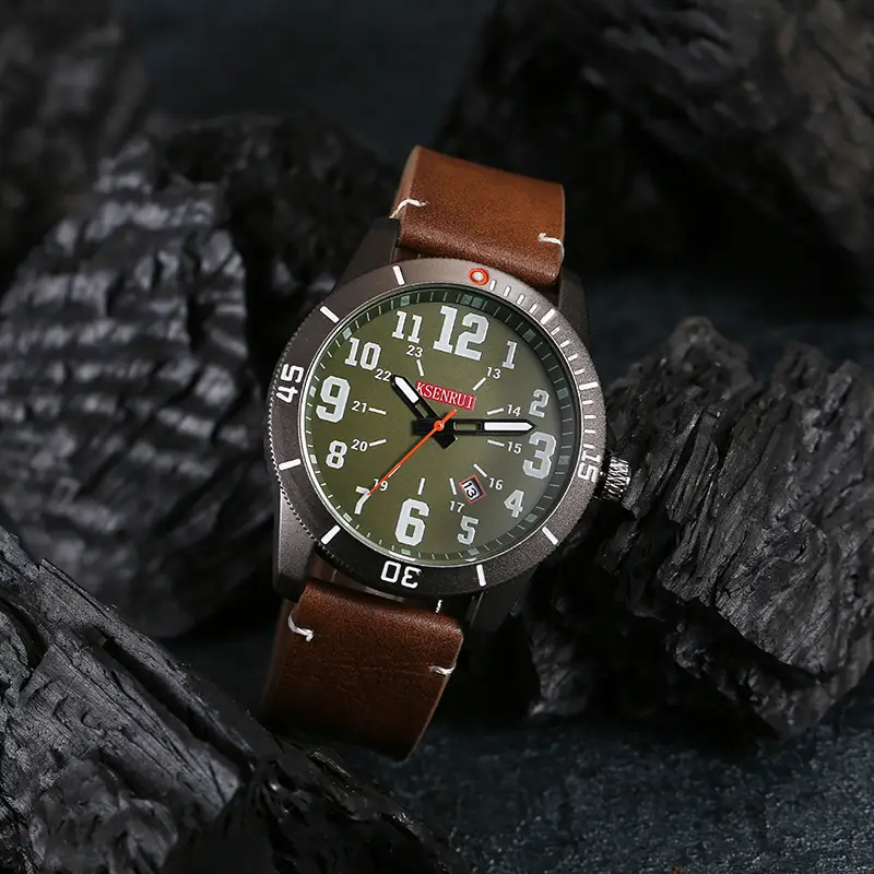 Men's Waterproof Quartz Watch Brown Leather Band 511 — feature 12